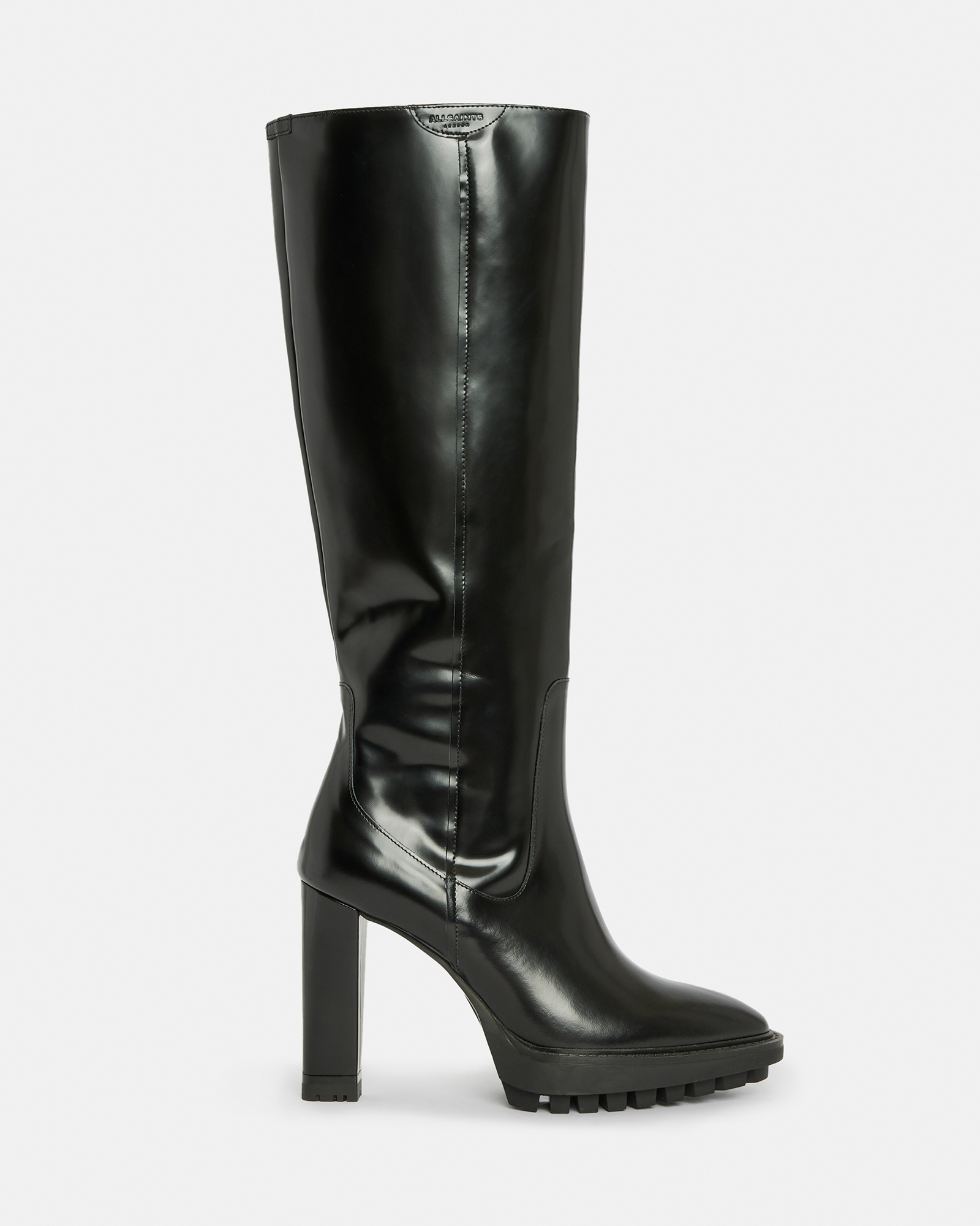 Harlem Leather Knee High Boots BLACK SHINE | ALLSAINTS US