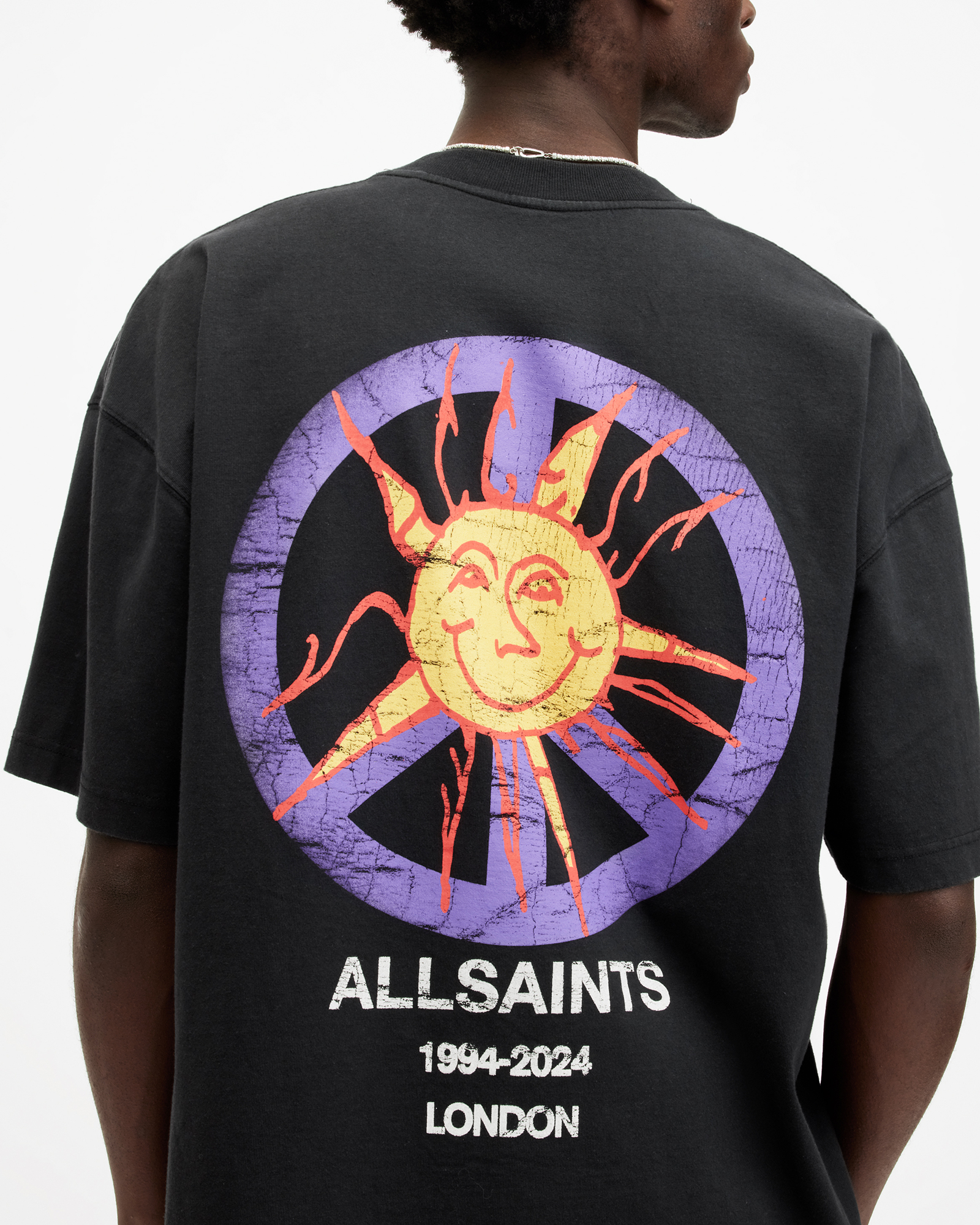 Allsaints Orbs Oversized Graphic Print T-shirt In Washed Black