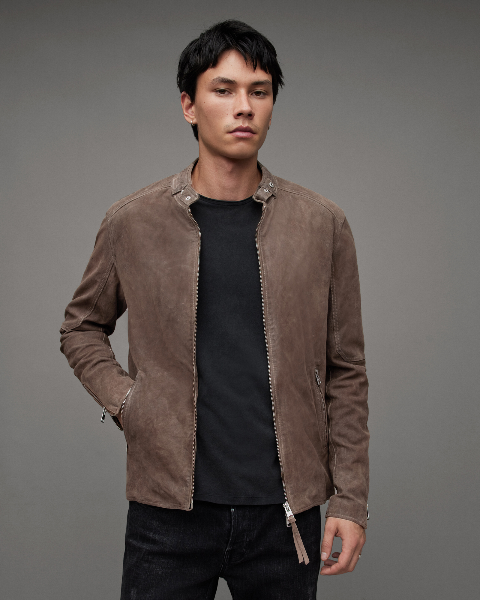 Cora Leather Snap Back Collar Jacket CHAI BROWN | ALLSAINTS US