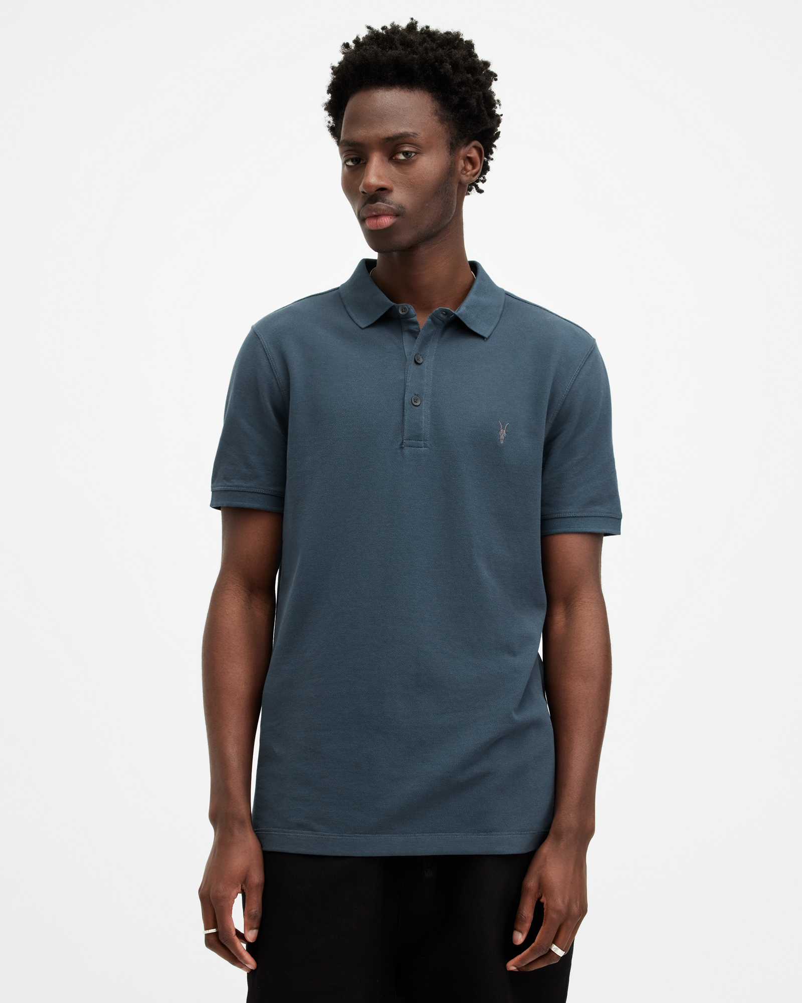 Shop Allsaints Reform Short Sleeve Polo Shirt In Workers Blue