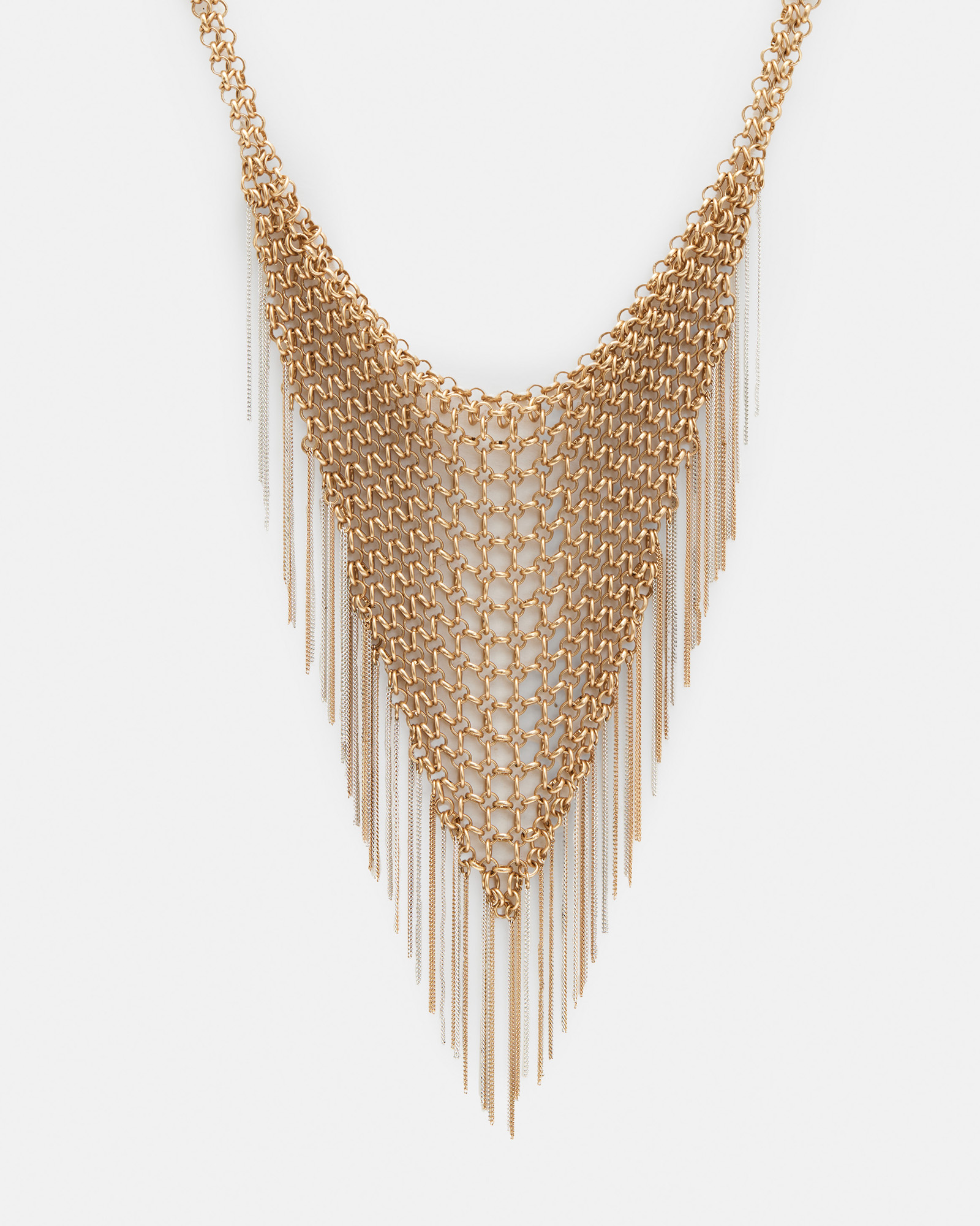 AllSaints Lucila Two Tone Fringed Necklace,, WRM BRAS/WRM SLVER