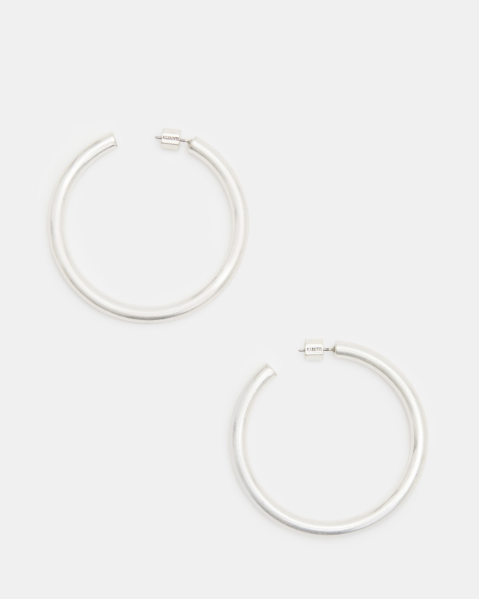 Allsaints Claudette Large Tubular Hoop Earrings In Metallic