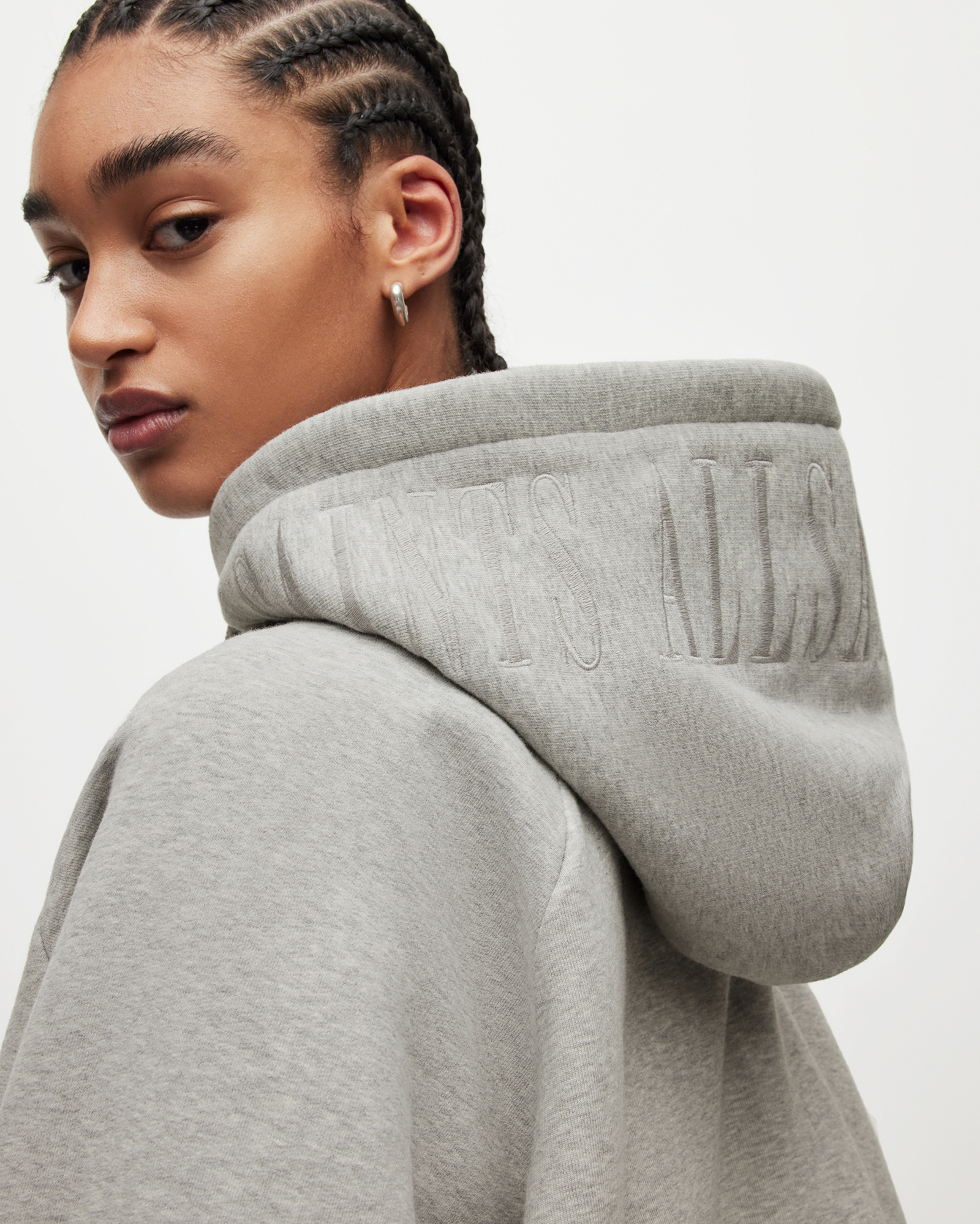 Talon Pullover Embroidered Hoodie Grey Marl | ALLSAINTS US