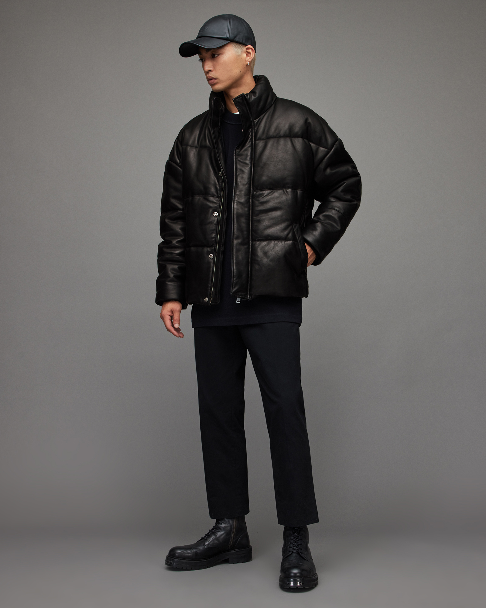 AllSaints Mercer Leather Puffer Jacket