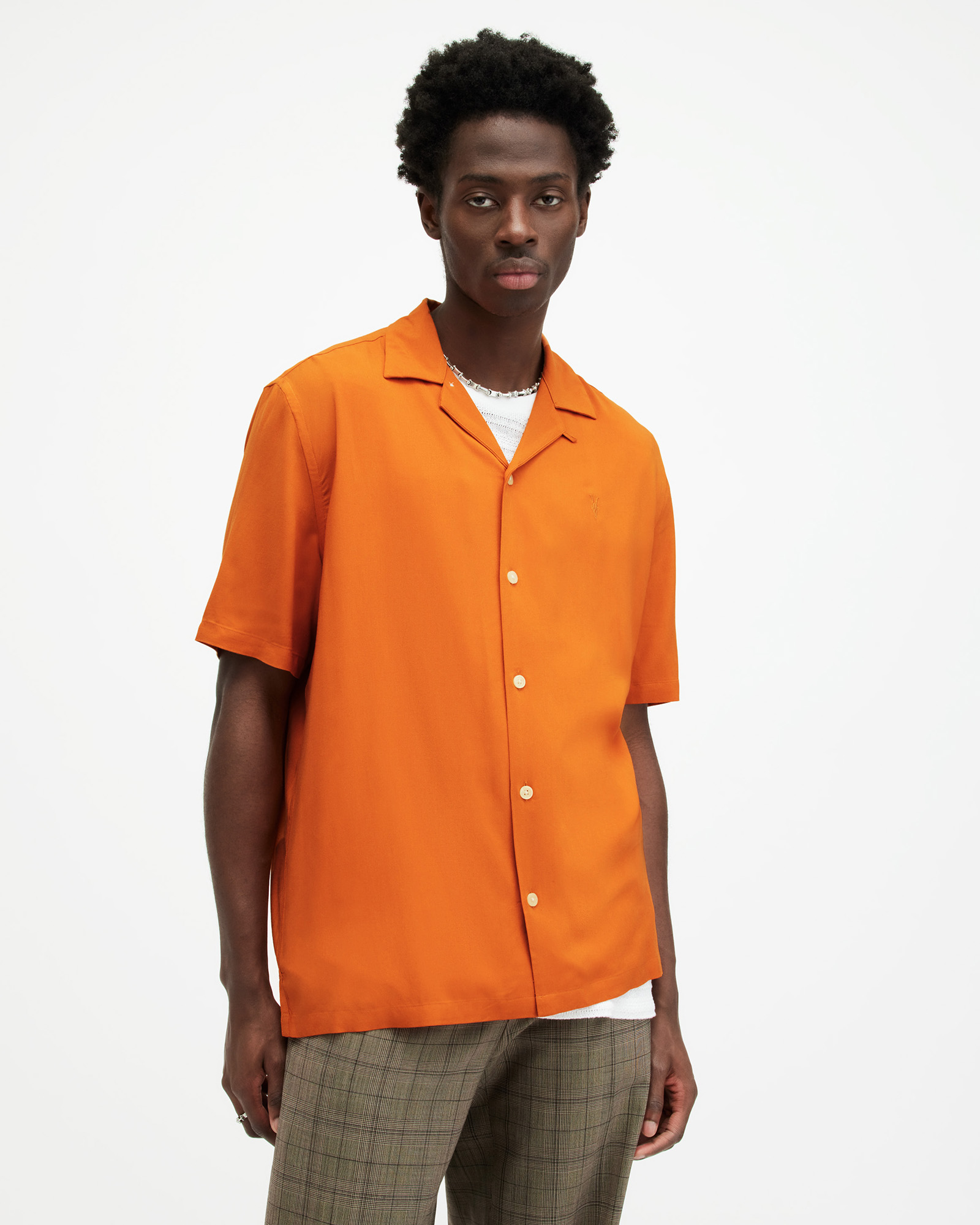 Shop Allsaints Venice Revere Collar Ramskull Shirt In Burnt Orange