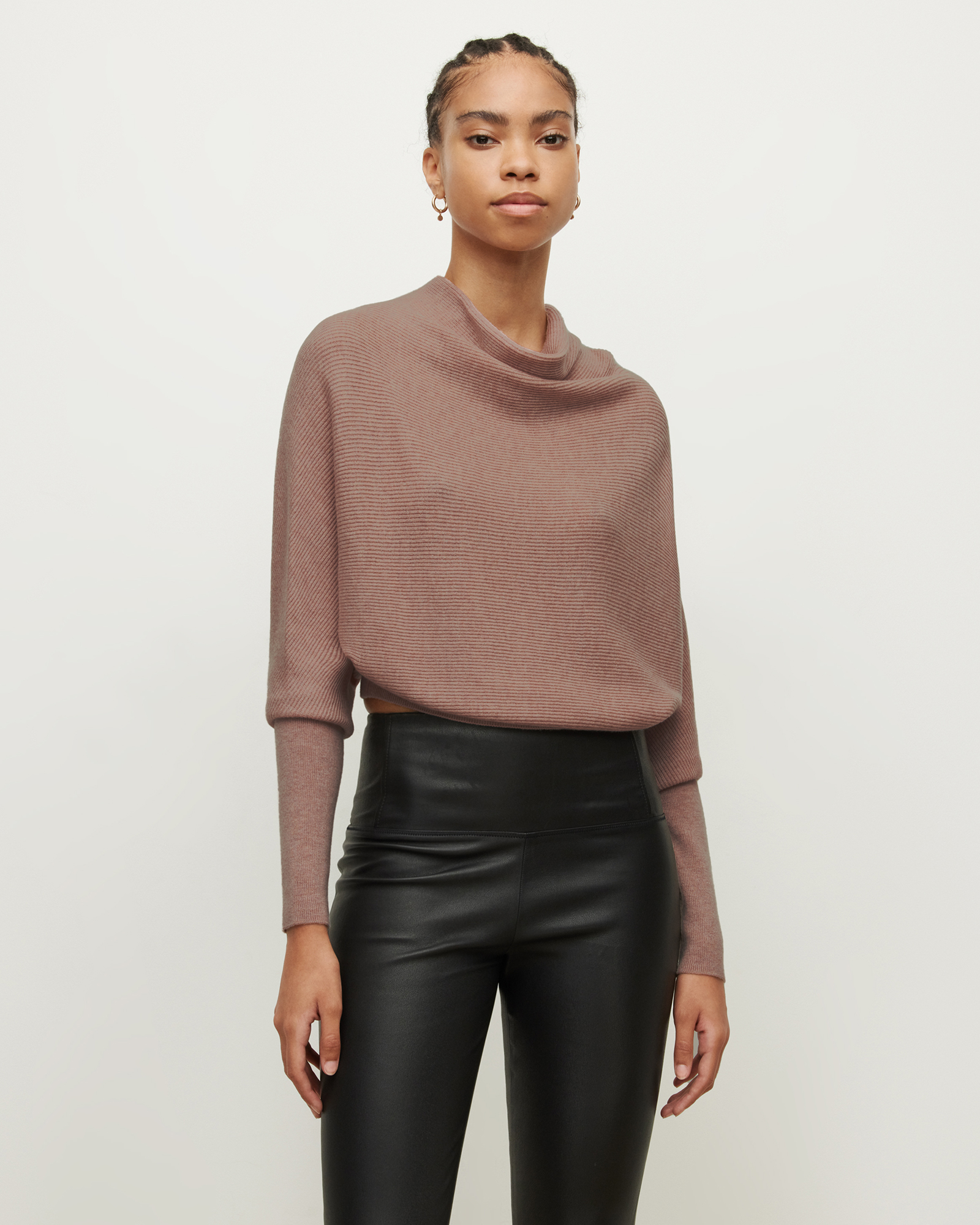 Allsaints Ridley Cashmere Blend Cropped Sweater In Purple