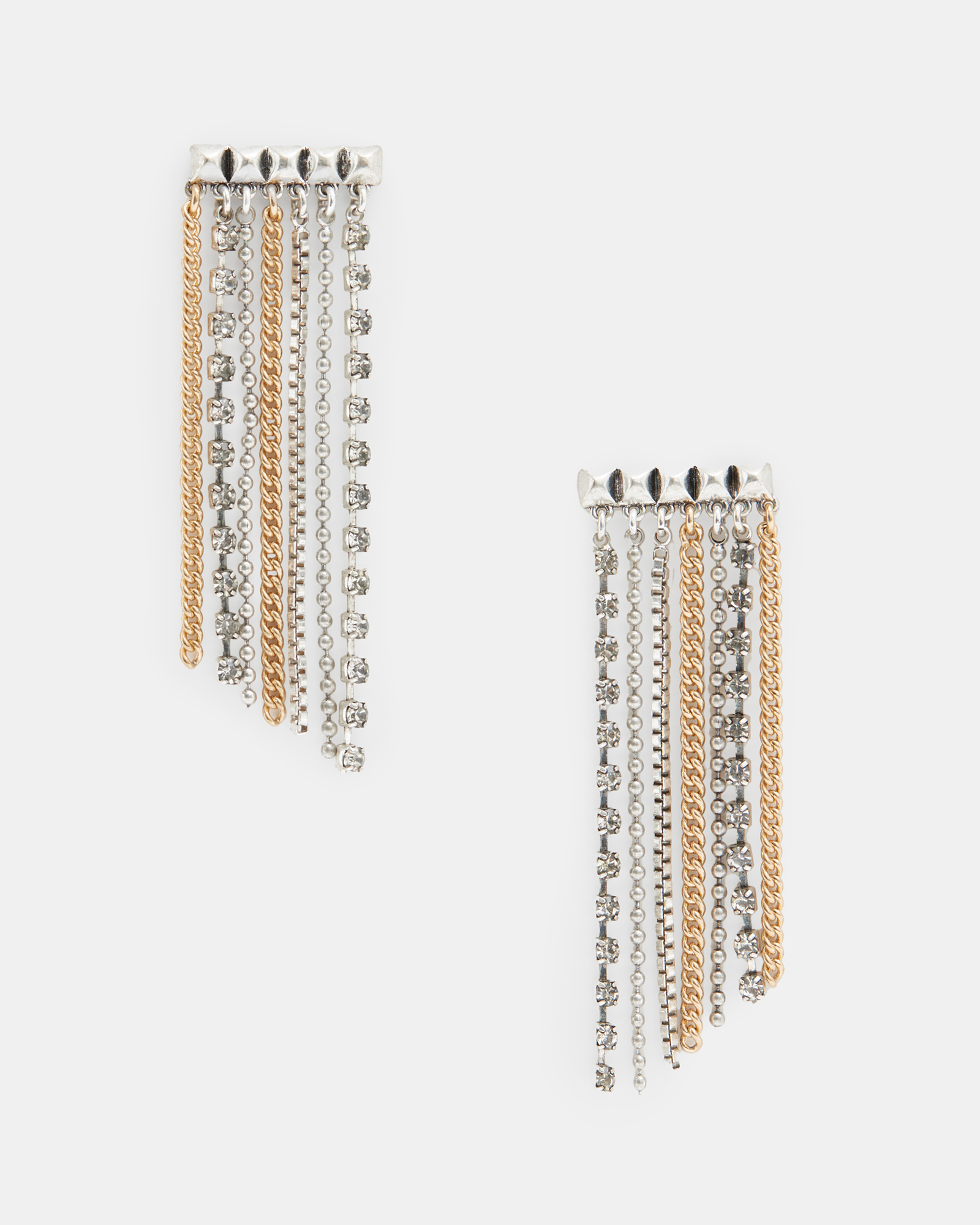 Allsaints Farrah Mult-tonal Chain Earrings In Warm Brass/silver