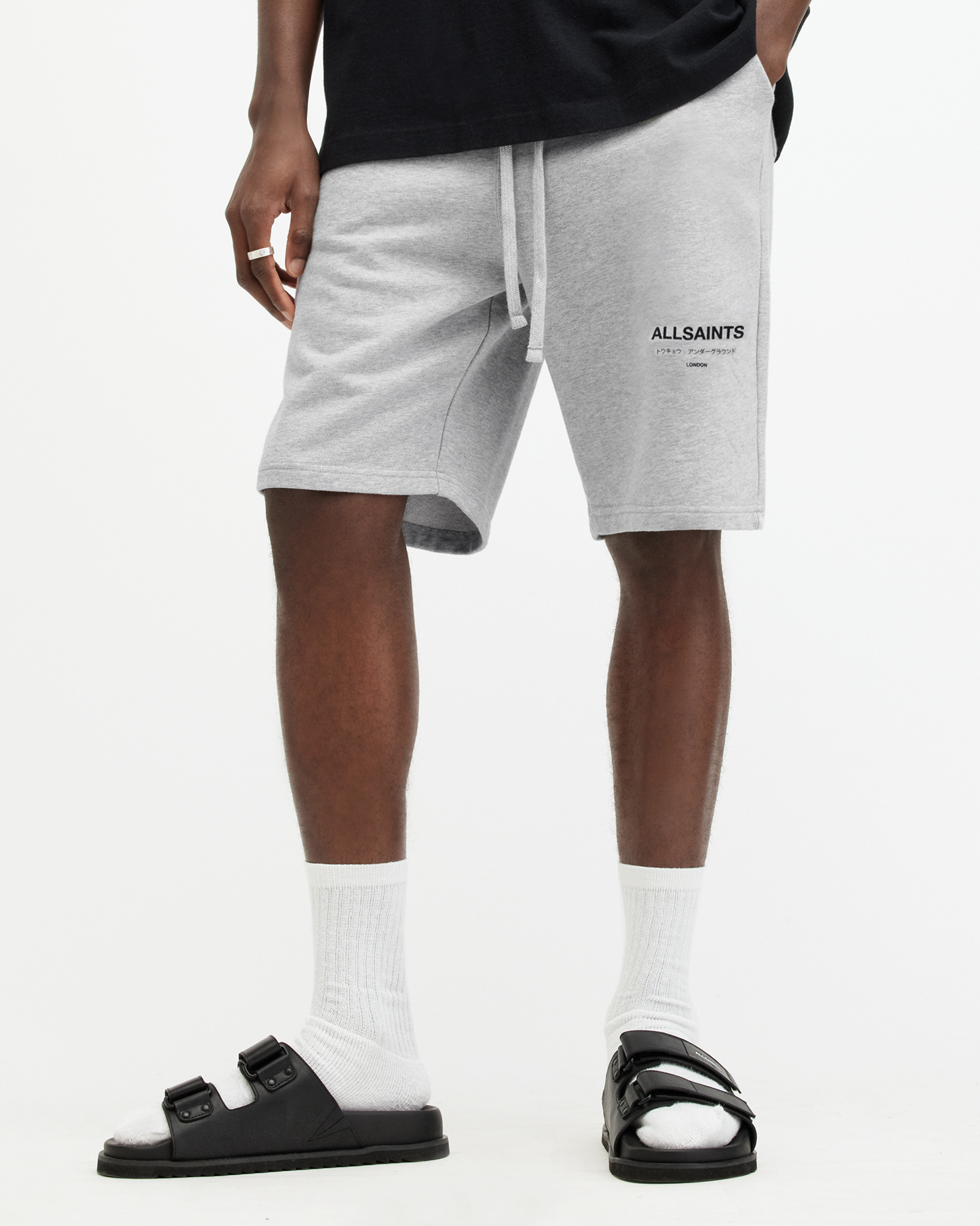Shop Allsaints Underground Relaxed Fit Sweat Shorts, In Grey Marl
