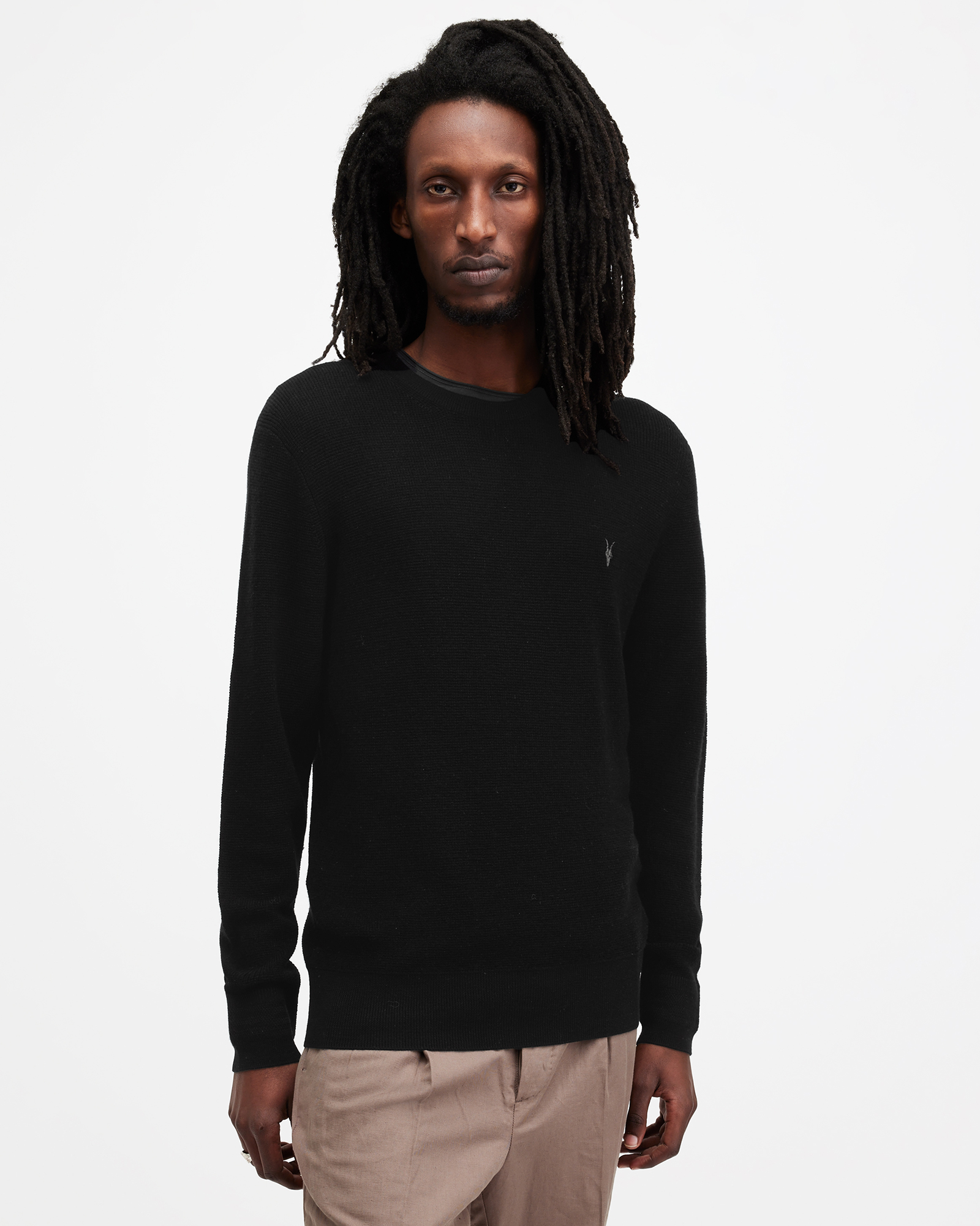 Ivar Merino Crew Neck Ramskull Sweater Black | ALLSAINTS US