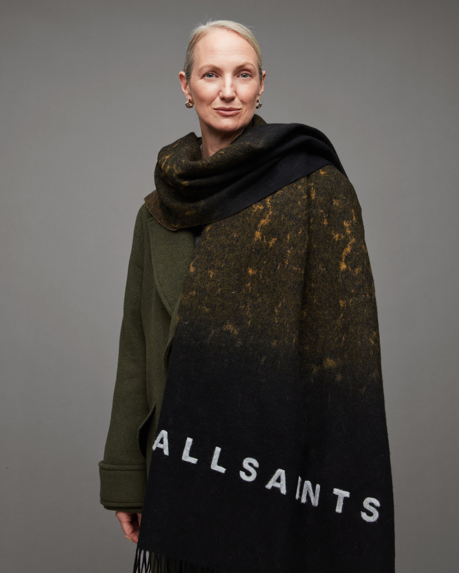 Allsaints Dip Dyed Leopard Print Wool Scarf In Multi