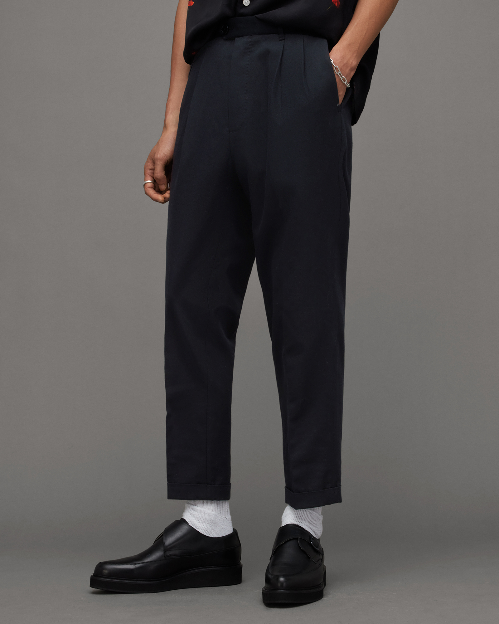 Allsaints Tallis Slim Fit Cropped Tapered Pants In Cosmic Blue