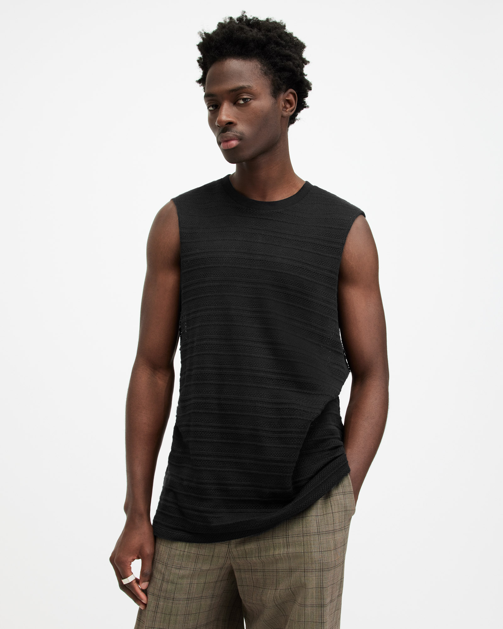 AllSaints Drax Sleeveless Relaxed Fit Vest Top,, Jet Black