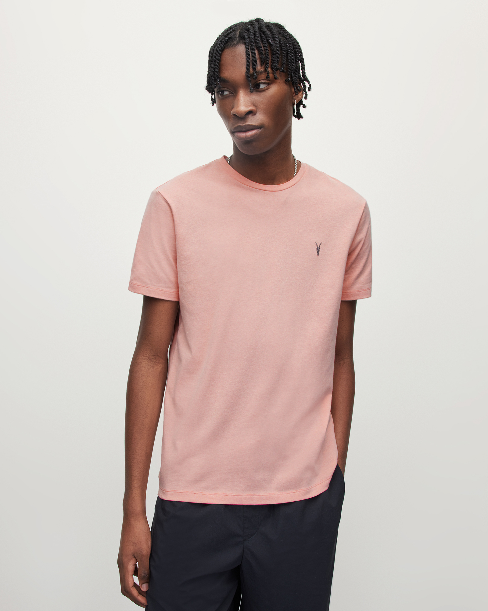 Allsaints Brace Brushed Cotton Crew T-shirt In Pink