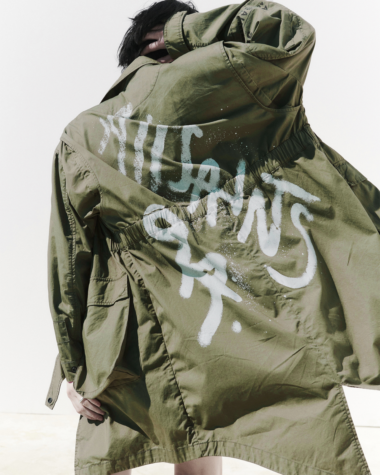 Allsaints Milla Relaxed Fit Printed Parka Jacket In Khaki Green