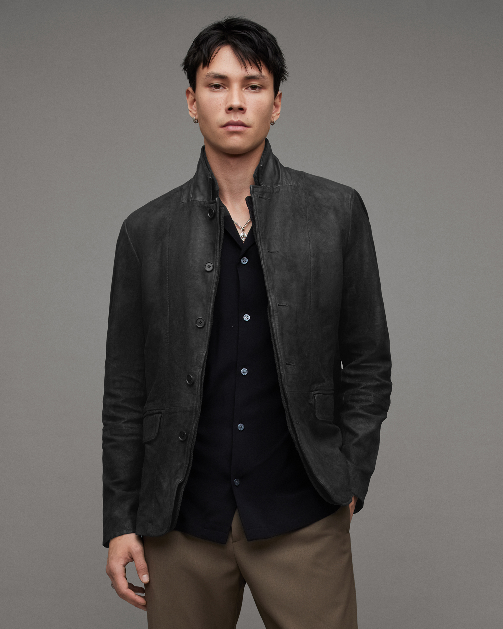 Survey Double Layered Leather Blazer Black | ALLSAINTS US