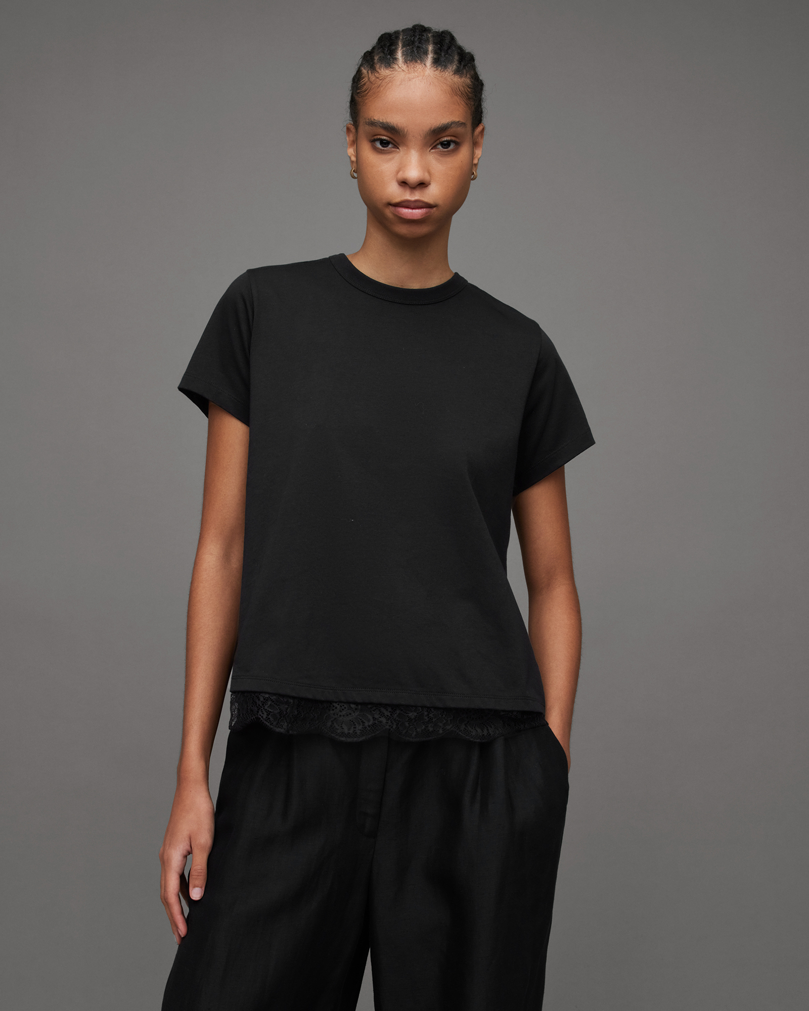 Lee Lace Hem Relaxed T-Shirt Black | ALLSAINTS US