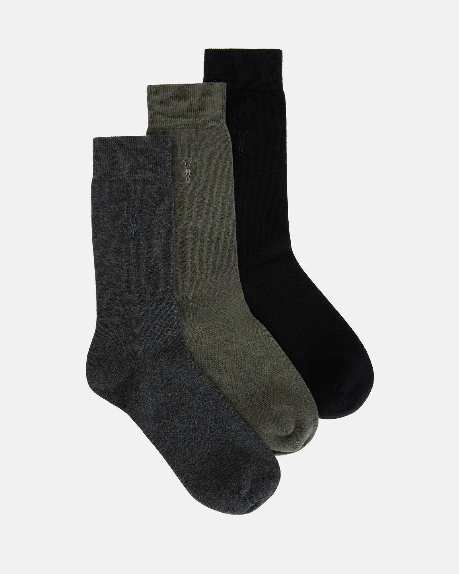Allsaints Adan Ramskull Socks 3 Pack In Grn/charcoal /blk