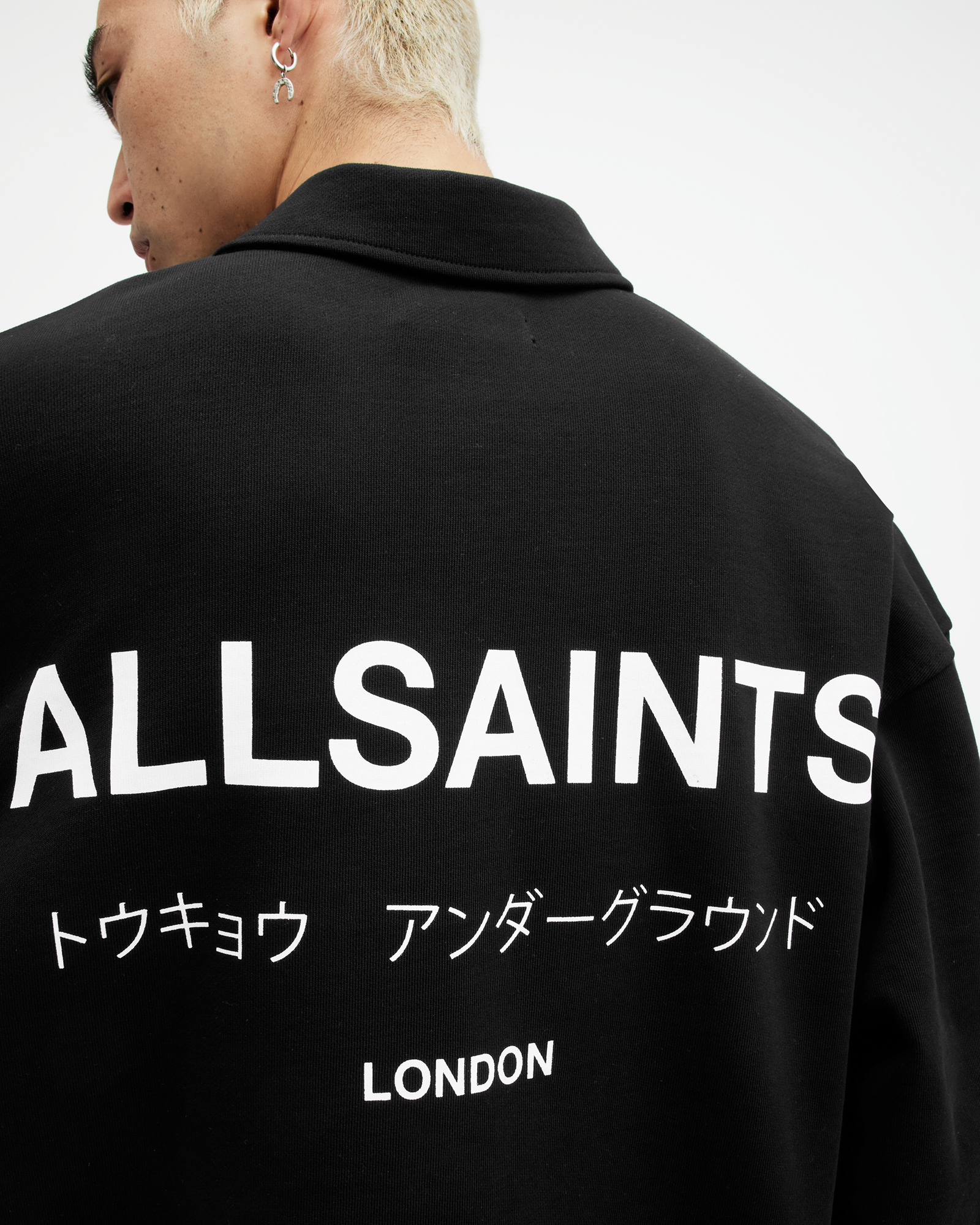 Allsaints Underground Logo Polo Neck Sweatshirt In Black