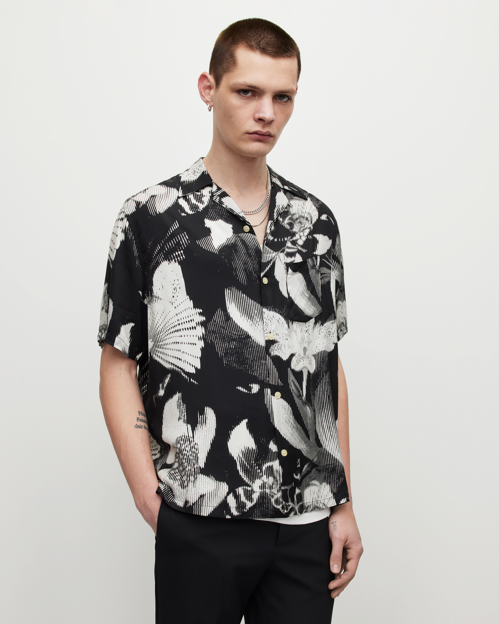 Frequency Blurred Floral Print Shirt Jet Black | ALLSAINTS US