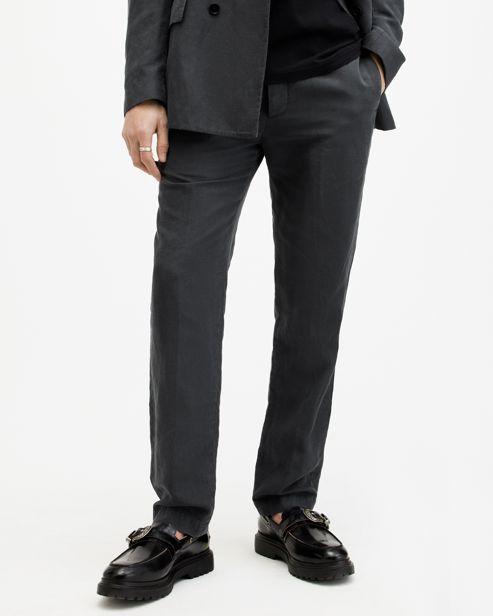 Allsaints Tansey Straight Leg Garment Washed Pants In Slate Grey