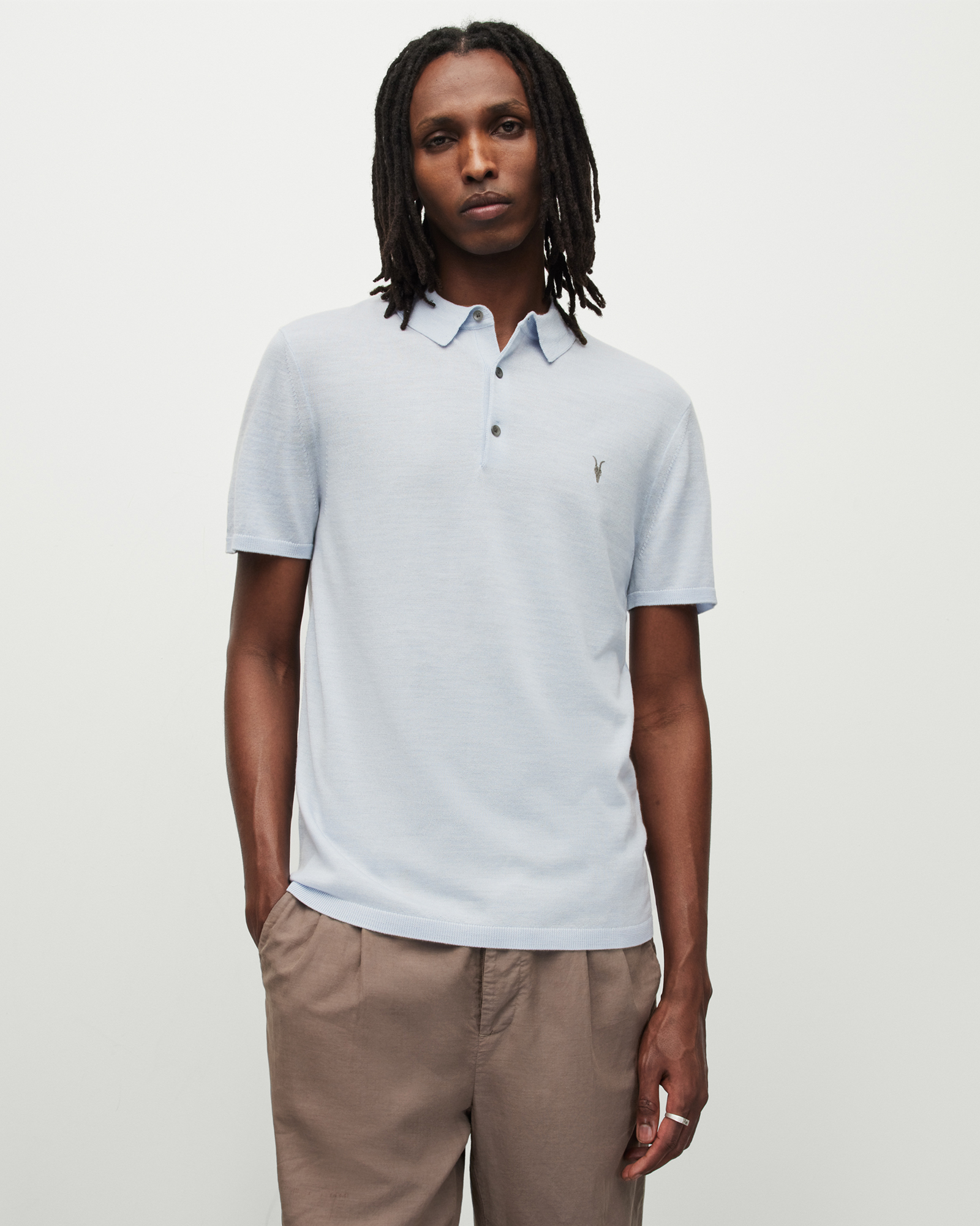 Allsaints Mode Merino Short Sleeve Polo Shirt In White