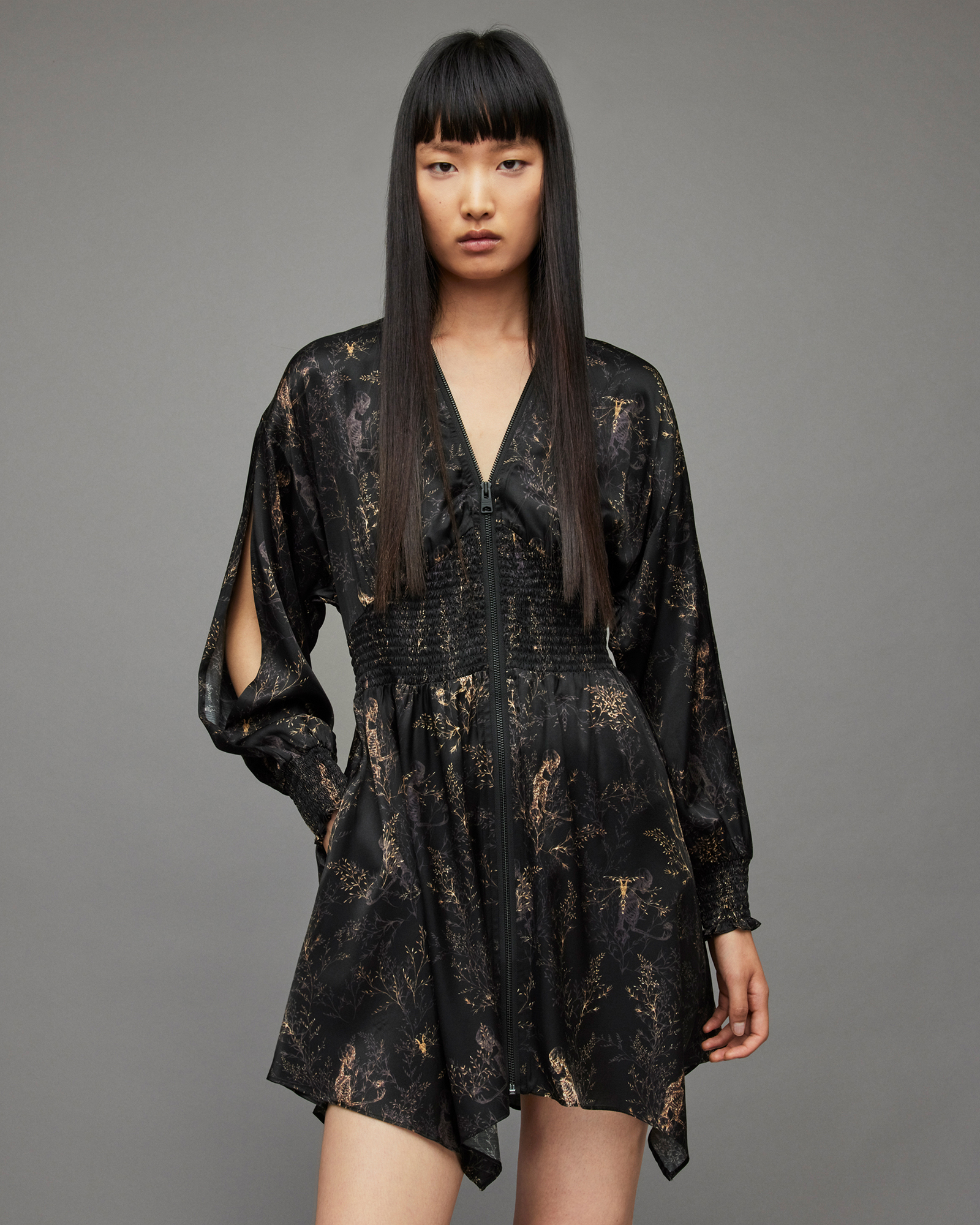 Nilah Yorik Silk Blend Dress Black | ALLSAINTS US