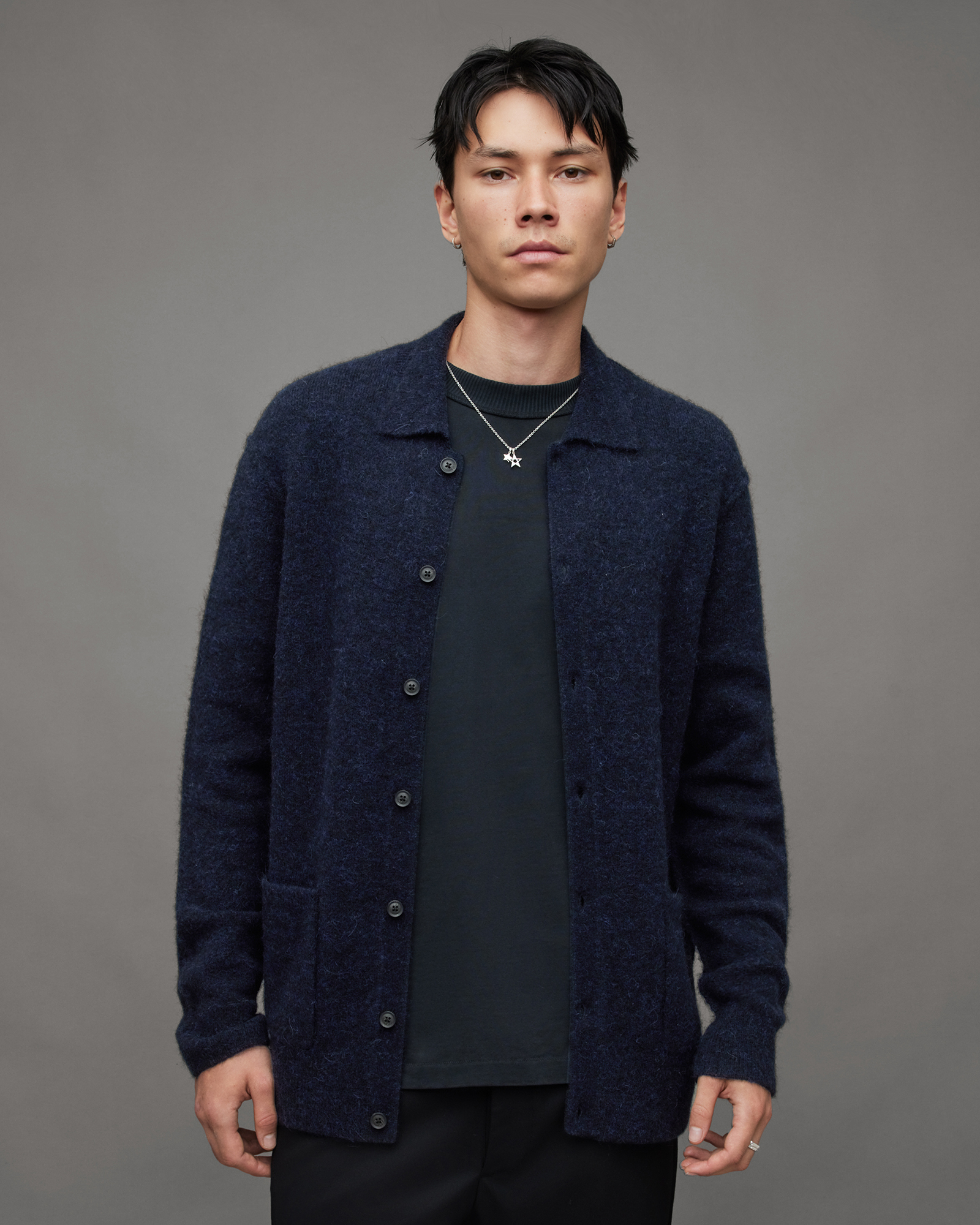 AllSaints Cygnus Polo Neck Relaxed Fit Cardigan,, INK NAVY
