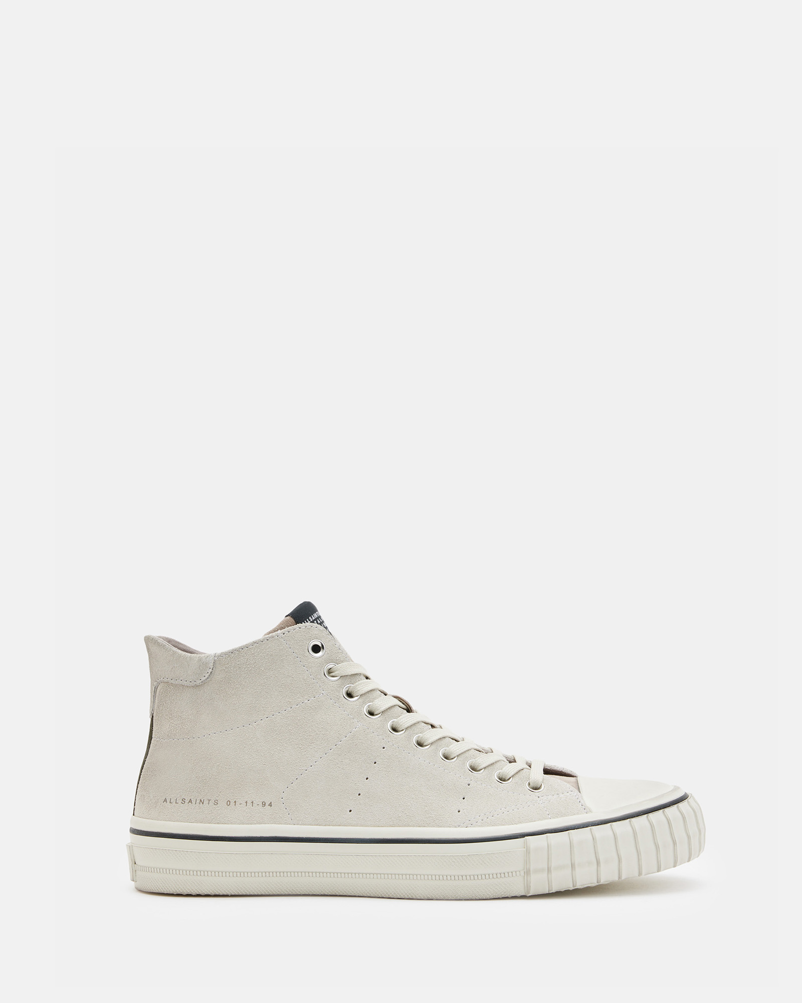 Shop Allsaints Lewis Lace Up Leather High Top Sneakers In Chalk White
