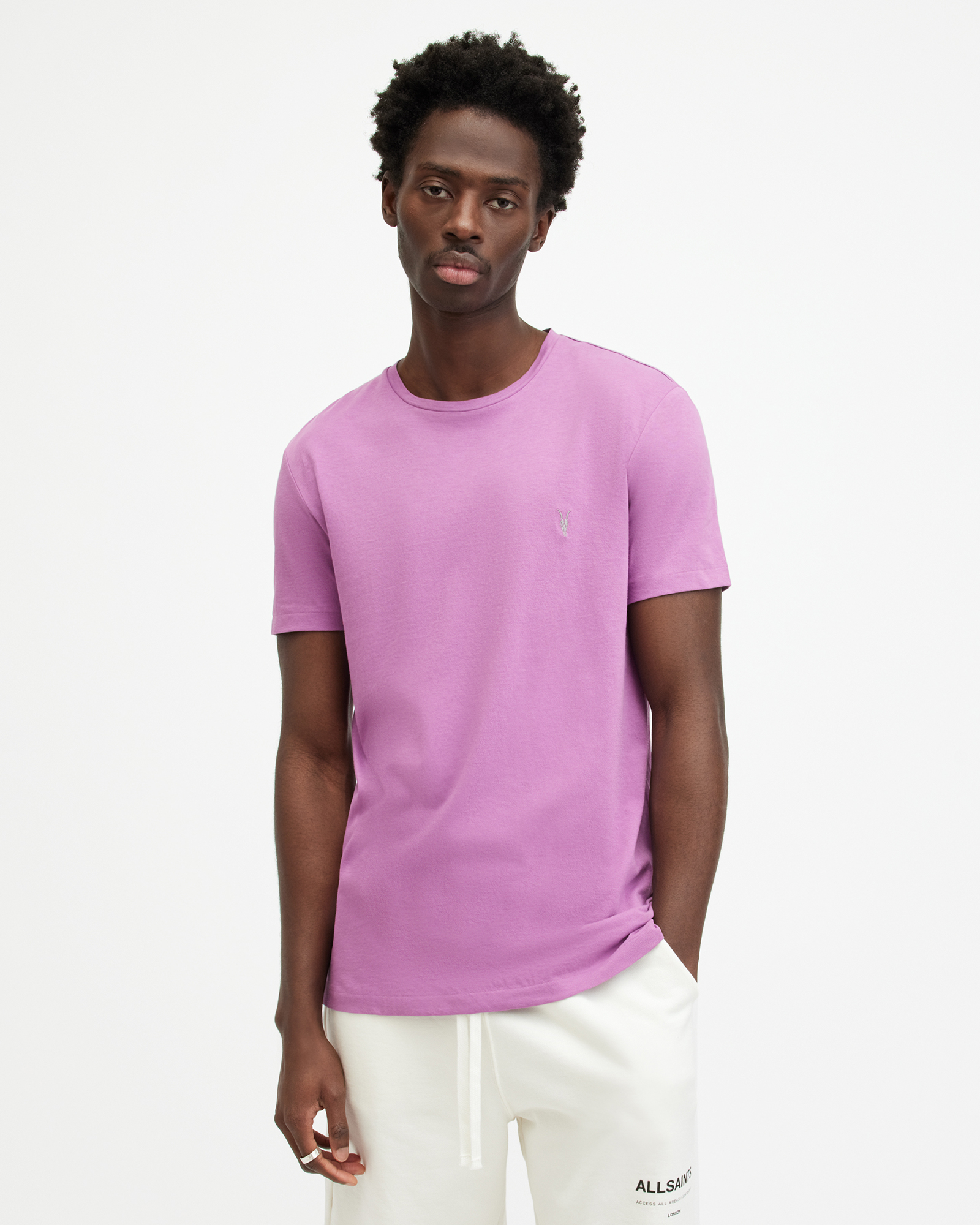 Shop Allsaints Tonic Crew Neck Slim Ramskull T-shirt In Vivid Purple
