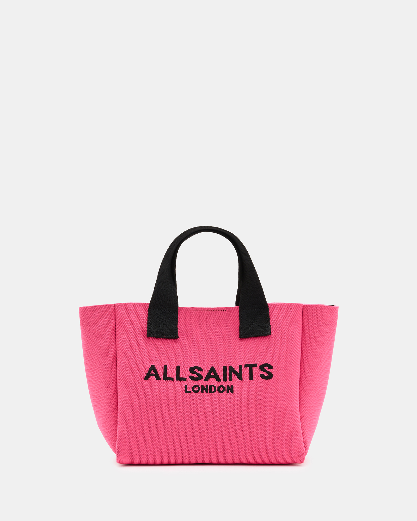 Shop Allsaints Izzy Logo Print Knitted Mini Tote Bag In Hot Pink