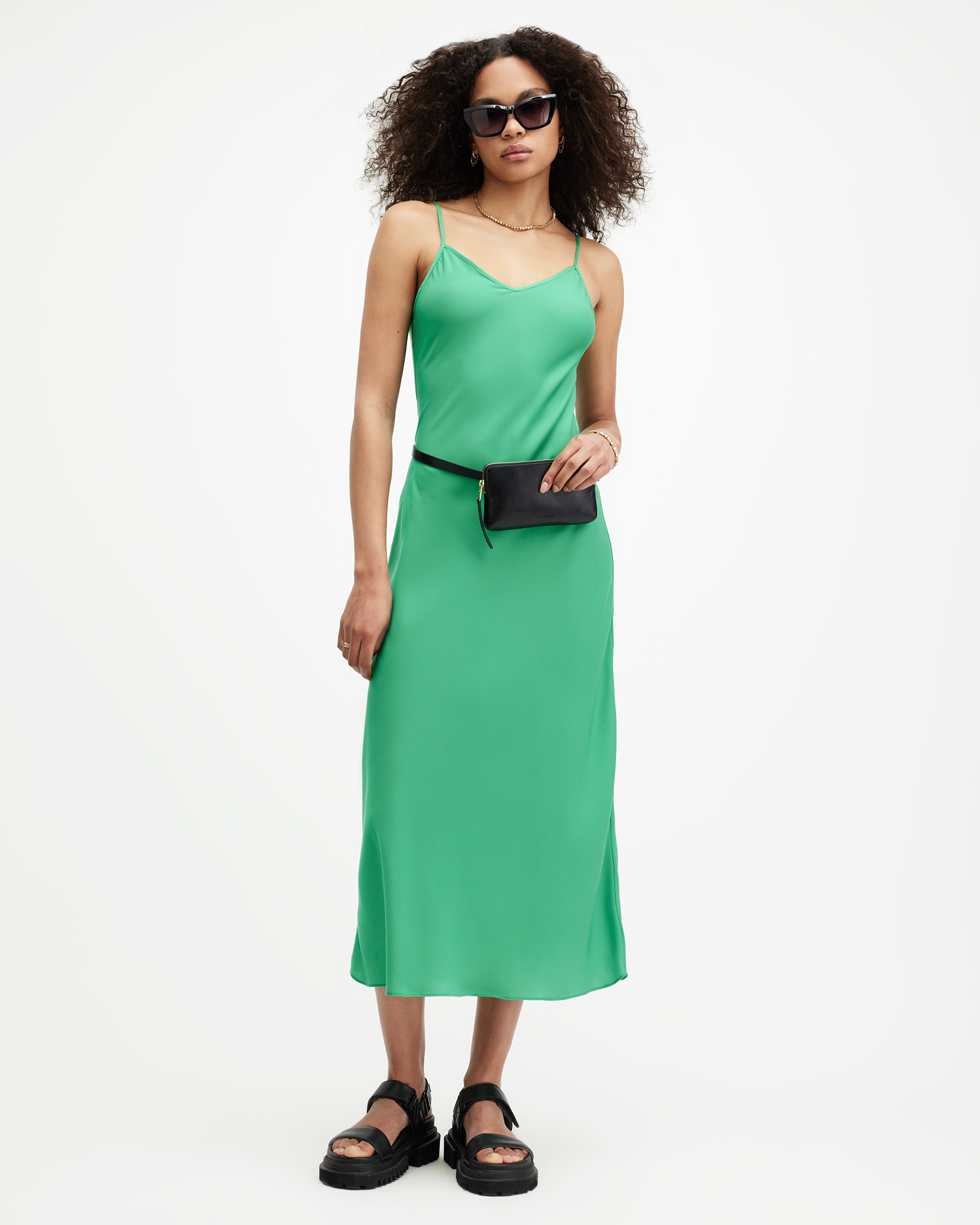 Shop Allsaints Bryony V-neck Midi Slip Dress, In Spectra Green