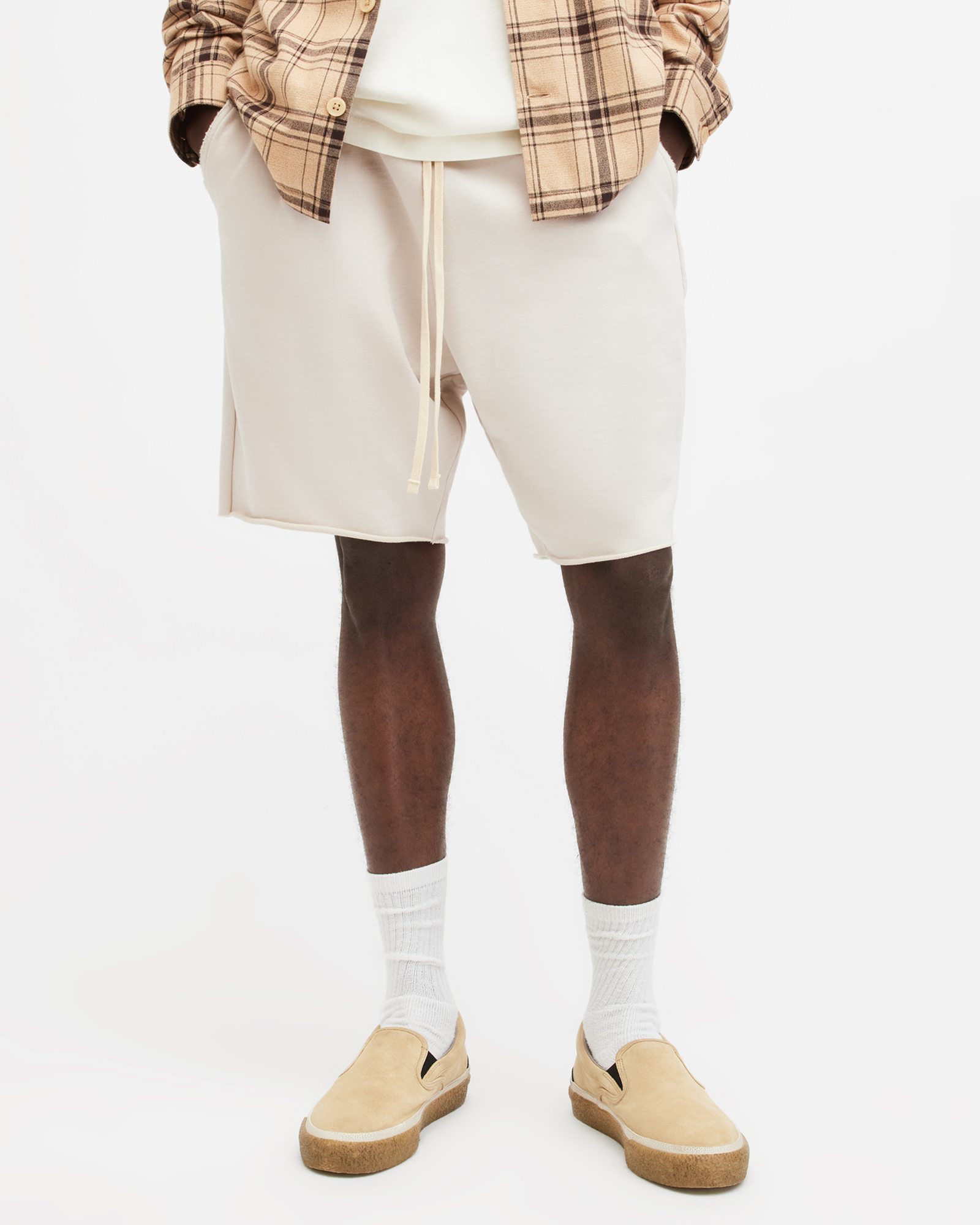 Shop Allsaints Helix Straight Fit Sweat Shorts In Bailey Taupe