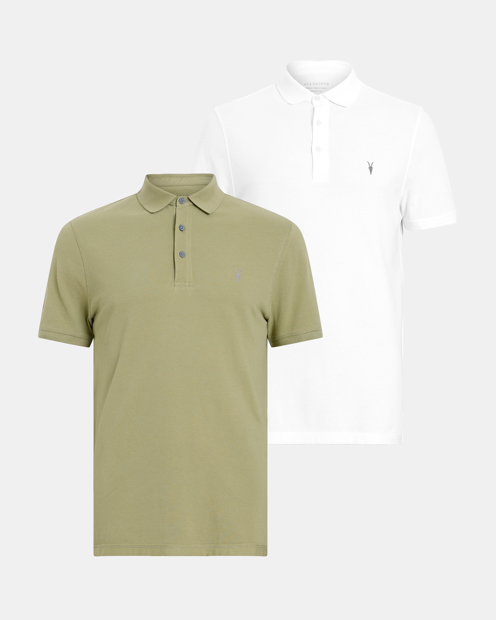 Shop Allsaints Reform Short Sleeve Polo Shirts 2 Pack, In Green/opt White