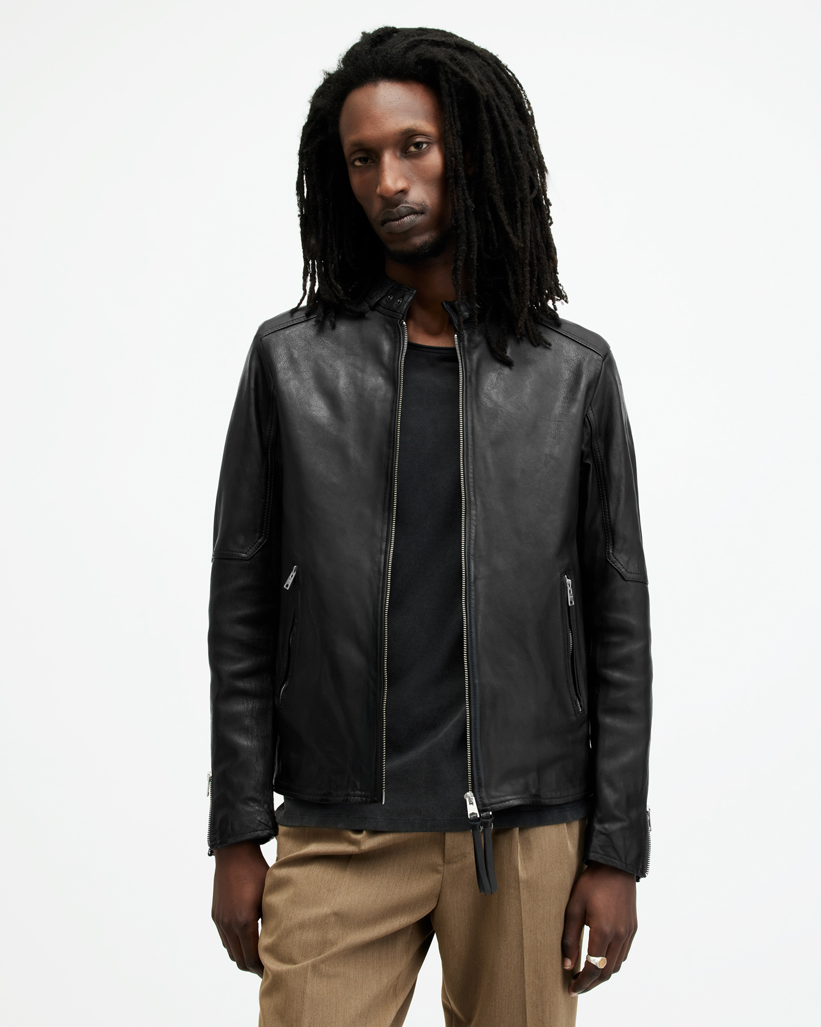 Cora Leather Snap Collar Jacket Jet Black | ALLSAINTS US