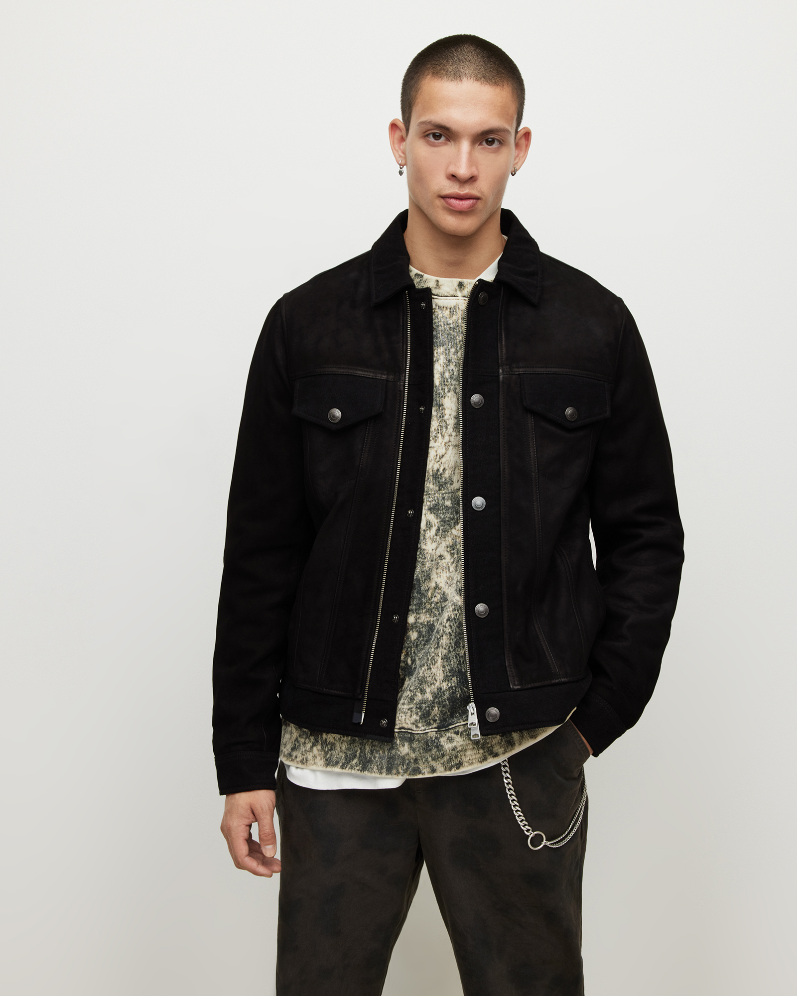Allsaints Men Clothing Jackets Leather Jackets Ray Suede Trucker Jacket 