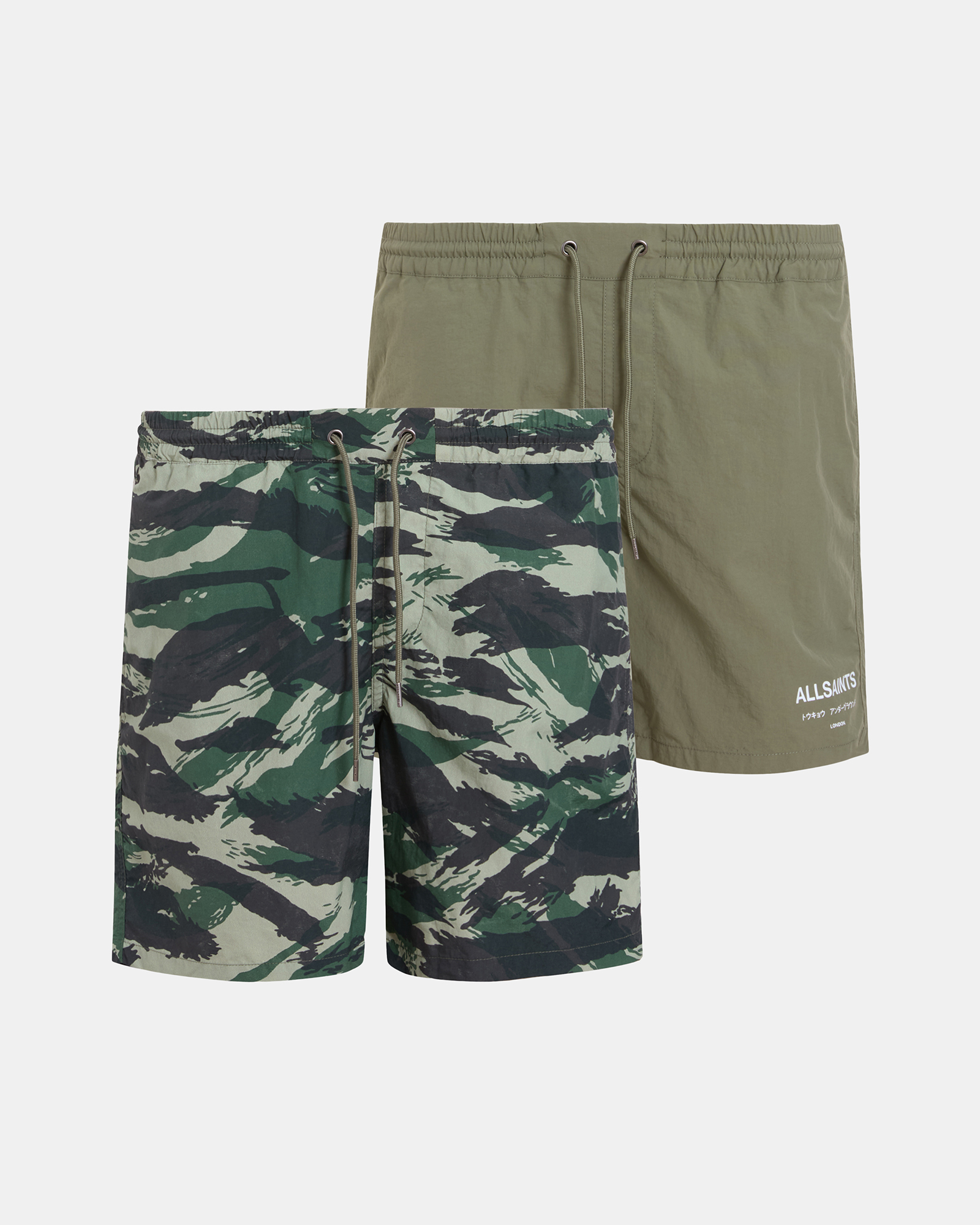 Shop Allsaints Lani Swim Shorts 2 Pack In Khaki Green/green