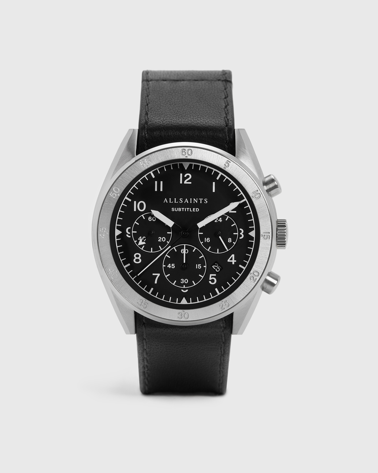 AllSaints Men's Stainless Steel and Leather Subtitled IV Watch, Black