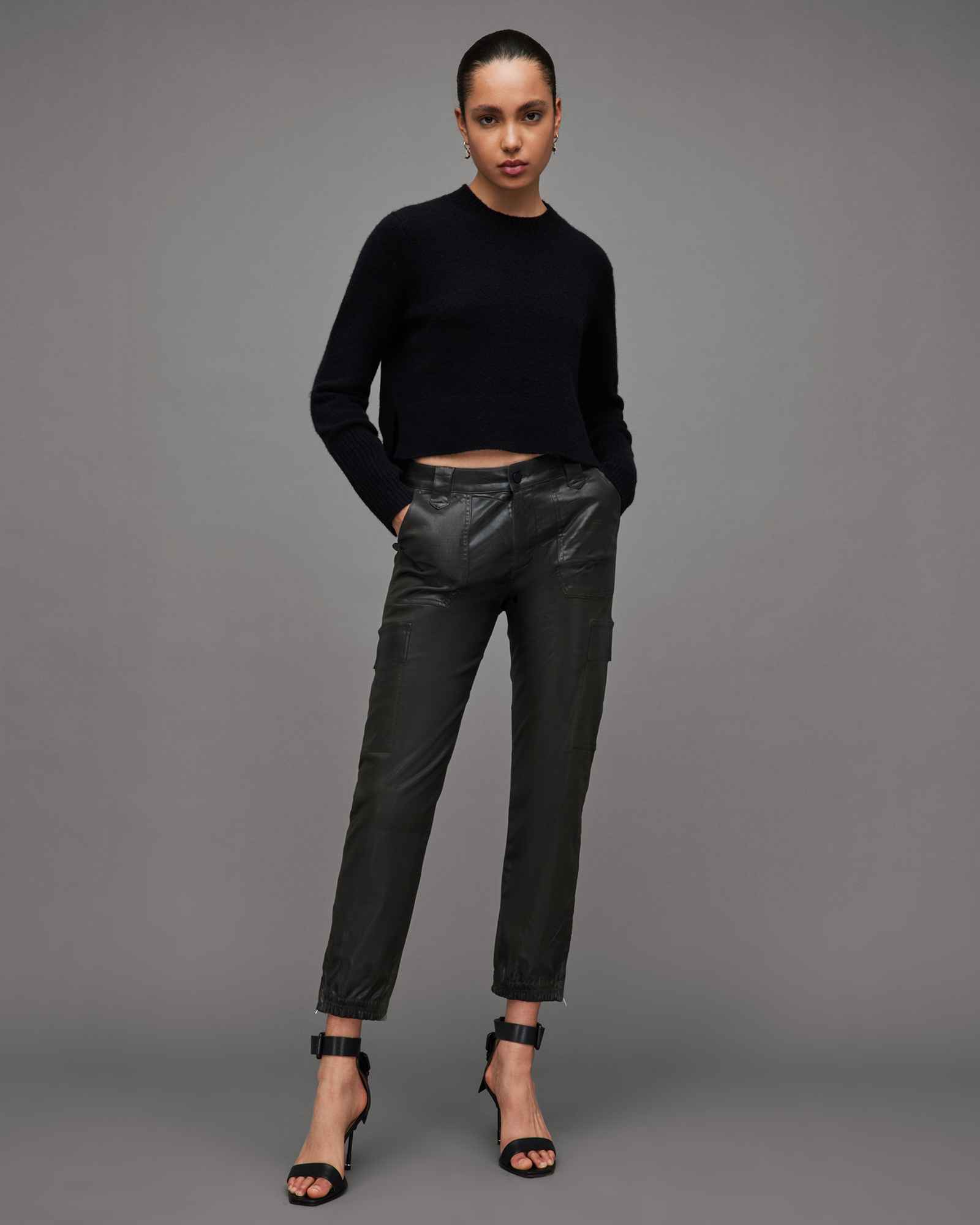 Nola Dark ALLSAINTS Coated Olive Jogger High-Rise | US Trousers