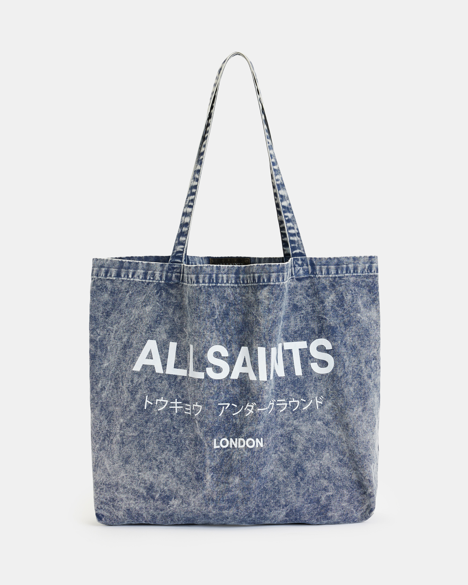 Allsaints Underground Acid Wash Tote Bag In Deep Sea Navy/chlk