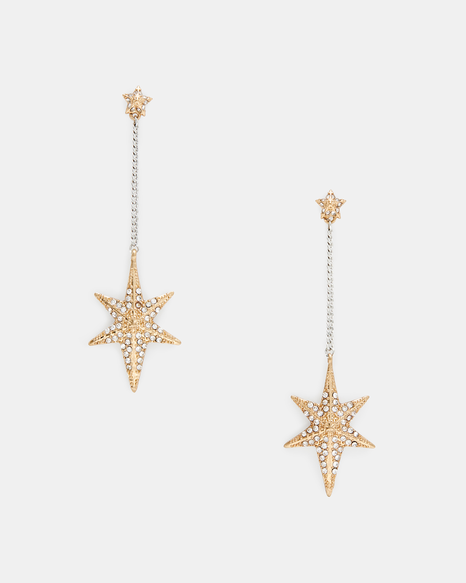Allsaints Bella Star Pendant Chain Drop Earrings In Gold