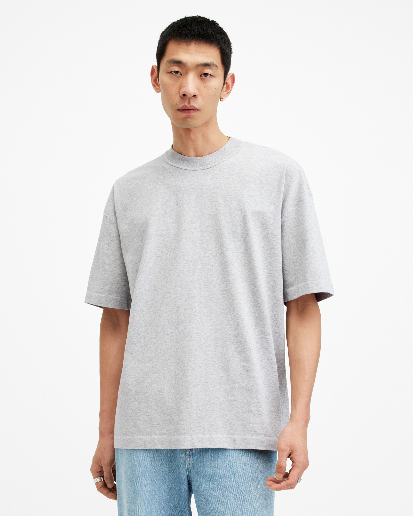 Shop Allsaints Isac Oversized Crew Neck T-shirt In Grey Marl