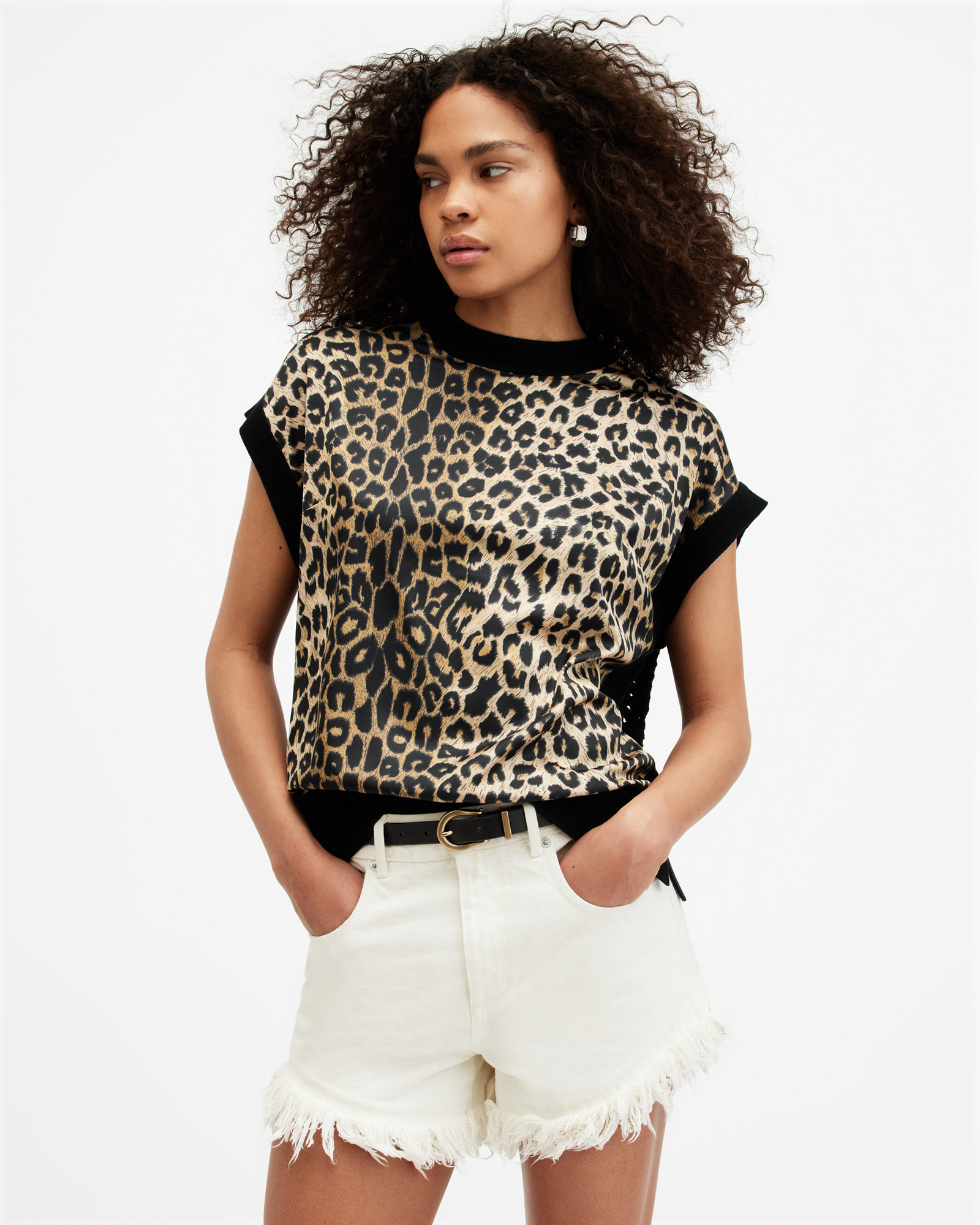 Allsaints Marti Leopard Print Sleeveless Tank Top In Leppo Brown/black