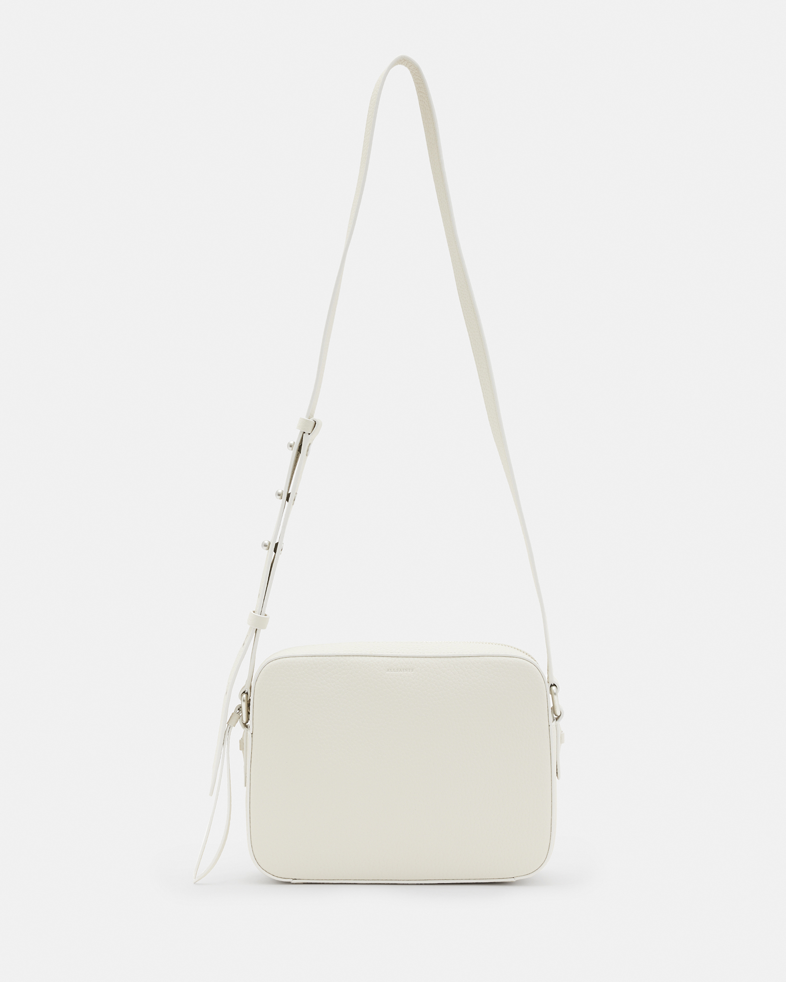 Allsaints Captain Leather Square Crossbody Bag In Warm White