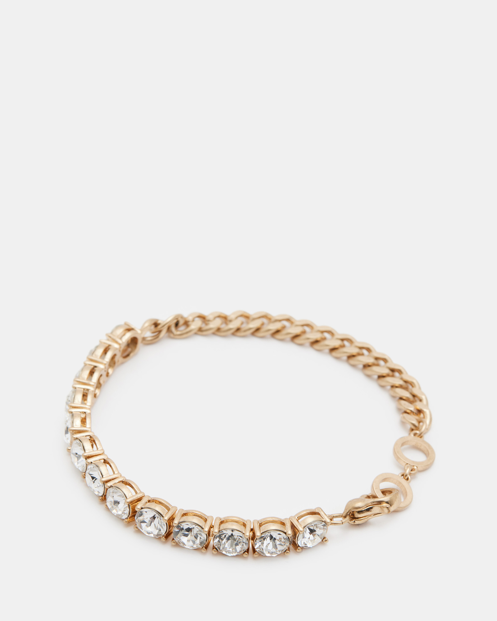 AllSaints Delmy Crystal Curb Chain Bracelet,, WARM BRASS/CRYSTAL